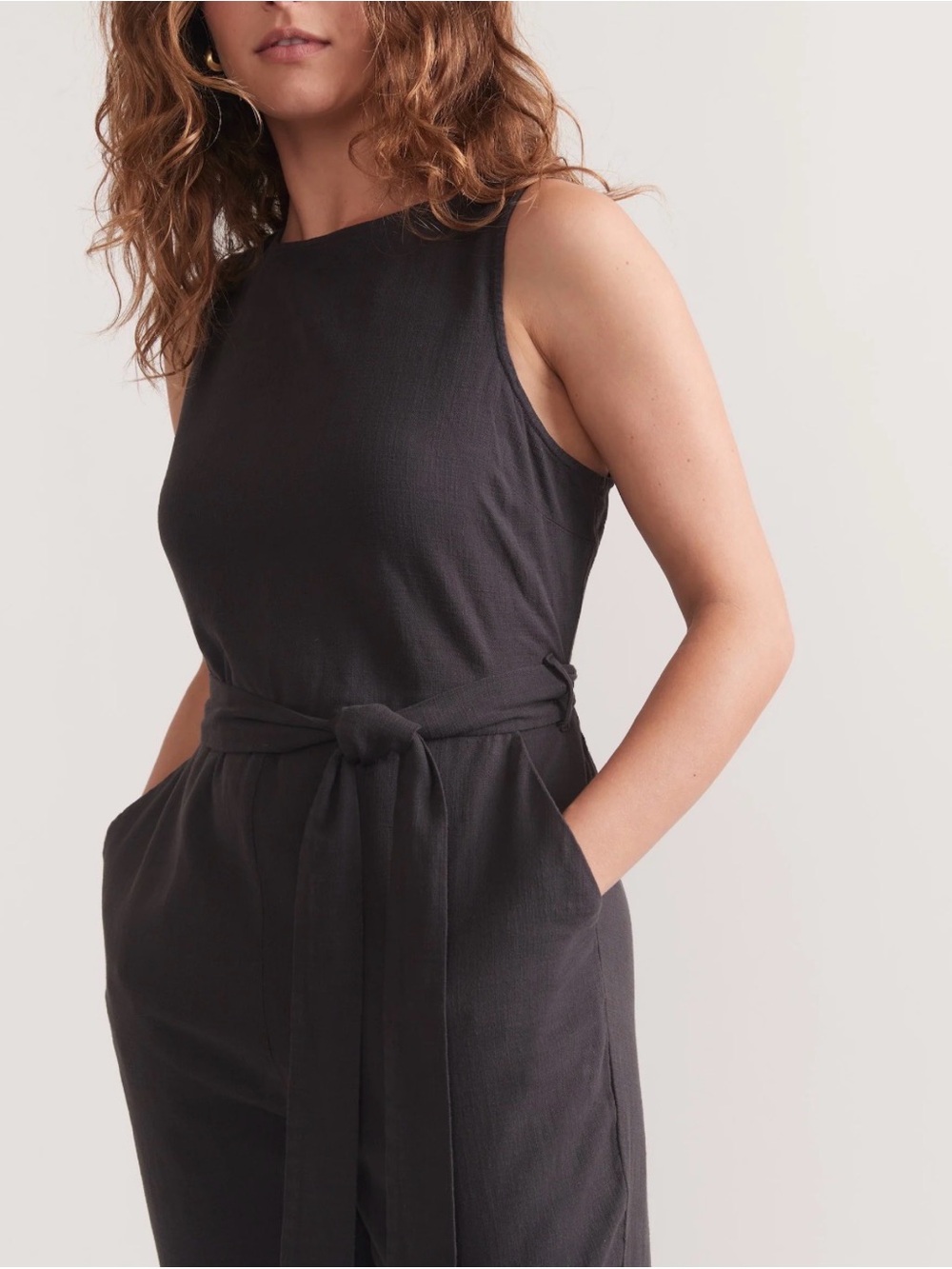 Marine Layer Eloise Belted Jumpsuit Black Size Medium - Picture 3 of 7